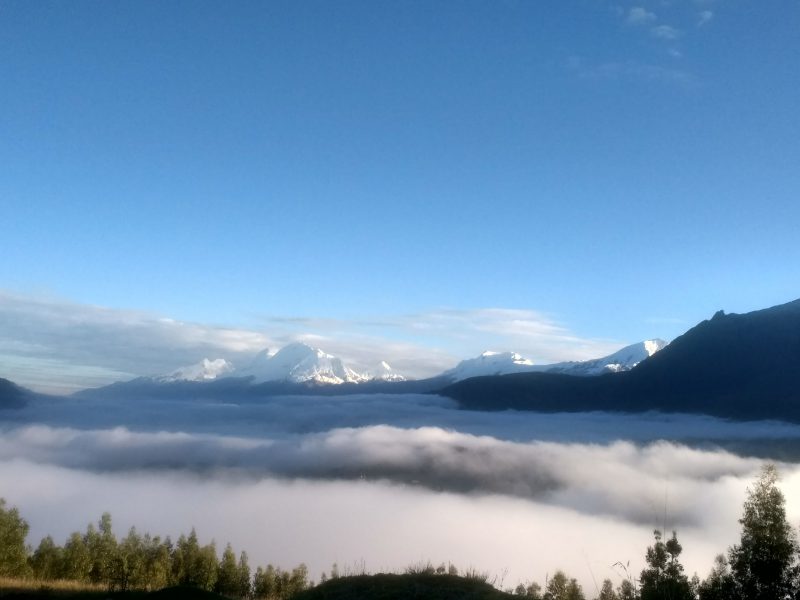 Sunrise run up above Huaraz and above the clouds
