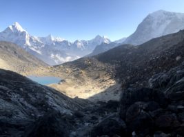 Looking down on Lobuche High Camp coming from summit