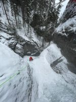Approaching top of first pitch on multi pitch on ice